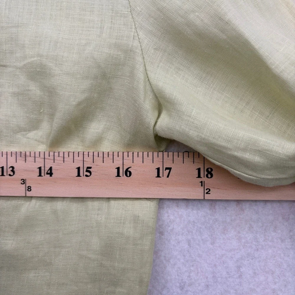 Ann Taylor Loft Womens 2 Green 100% Linen 3/4 Sleeve Button Up Shirt Blouse